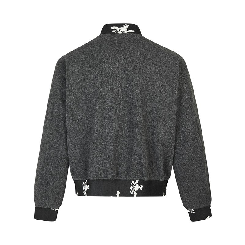 画像4: MADEEXTREME jacquard high-density wool texture retro stitching short zipper jacket flight jacket blouson ユニセックス 男女兼用 ジャカードウール テクスチャージッパージャンパー スタジャン ブルゾン (4)