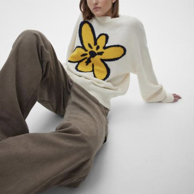 画像6: Flower motif knitted round neck sweater　男女兼用ユニセックスフラワーモチーフ編み込みクールネックセーター ニット (6)