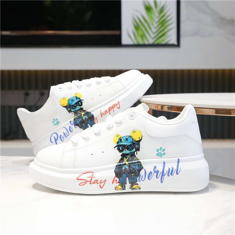 厚底 プラットフォーム スニーカー ユニセックス Men's Hip Hop Cat Paint Leather Lace-up Sneakers ユニ
