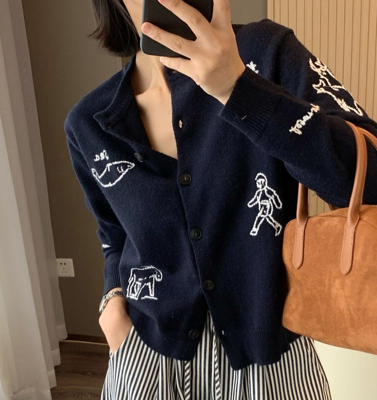 画像5: Pop embroidery round neck long sleeve knit cardigan jacket sweater 男女兼用ユニセックスポップ刺繍ラウンドネック長袖ニットカーディガンジャケットニット (5)