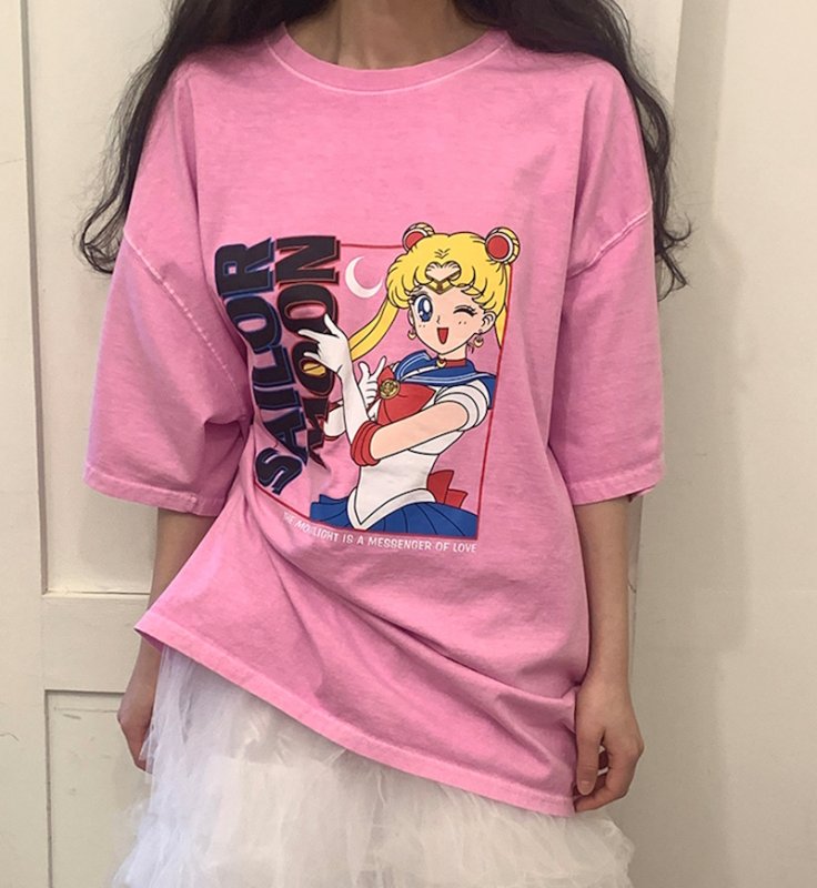 画像5: Pretty Guardian Sailor Moon Print Oversized cartoon print short-sleeved T-shirt   セーラームーンアニメプリントオーバーサイズ半袖 Tシャツ (5)