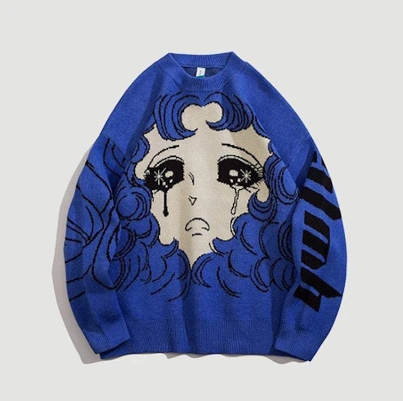 画像3: Crying Comic Girl Print Sweate  男女兼用ユニセックス コミックガール編み込みセーター (3)