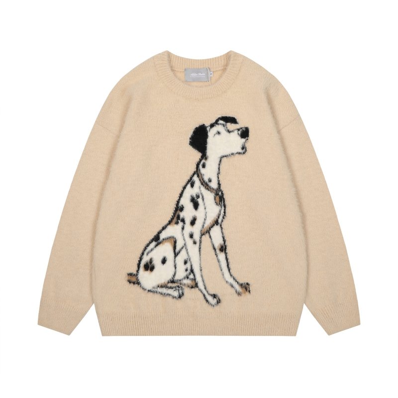 画像3: UnisexDalmatian  round neck sweater knit　 ユニセックス　男女兼用　ダルメシアンドッグ編み込みラウンドネックモヘアセーター ニット (3)