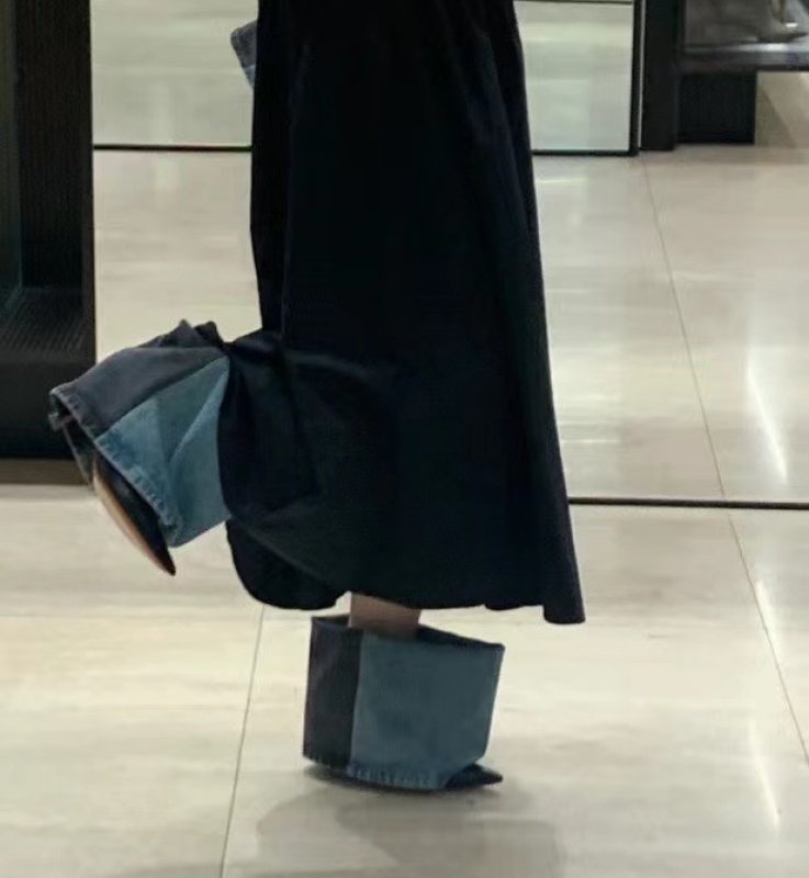 画像5: BLUE DENIM FOLDED HEELED ANKLE BOOTS デニム ジーンズ  フォールデッド ブーツ 切り替え アンクル ブーツ (5)