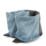 画像1: BLUE DENIM FOLDED HEELED ANKLE BOOTS デニム ジーンズ  フォールデッド ブーツ 切り替え アンクル ブーツ (1)