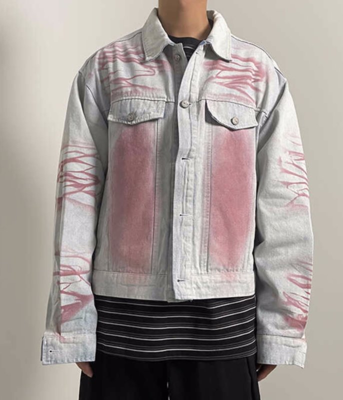 画像3: Washed graffiti print denim G-jacket jacket blouson ユニセックス 男女兼用ウォッシュデニムグラフィティプリントジャケットGジャン ブルゾン (3)