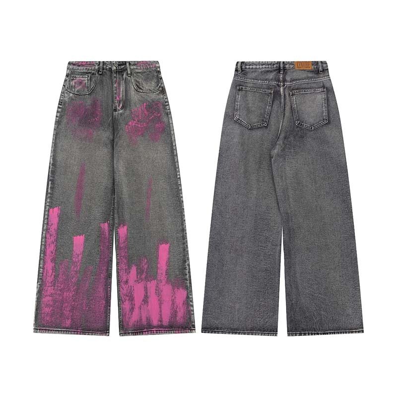 画像3: Unisex Hip Hop Graffiti Drape Jeans Denim trousers 　男女兼用 ユニセックスヒップホップ グラフィティ ドレープ ジーンズデニム　パンツ (3)