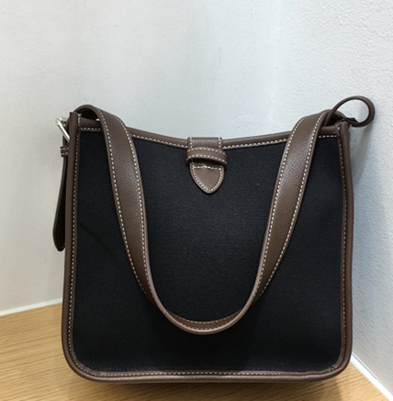 画像4: Square Canvas Contrast Color Portable Tote Shoulder Bag スクウェアキャンバスコントラストカラーポータブルトートショルダーバッグ (4)
