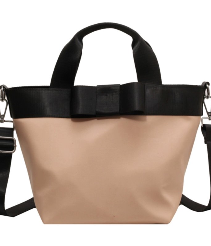 画像1: Color matching ribbon tote shoulder crossbody bag カラーマッチングリボンボウ付きトートショルダークロスボディーバッグ　エコショッピング (1)