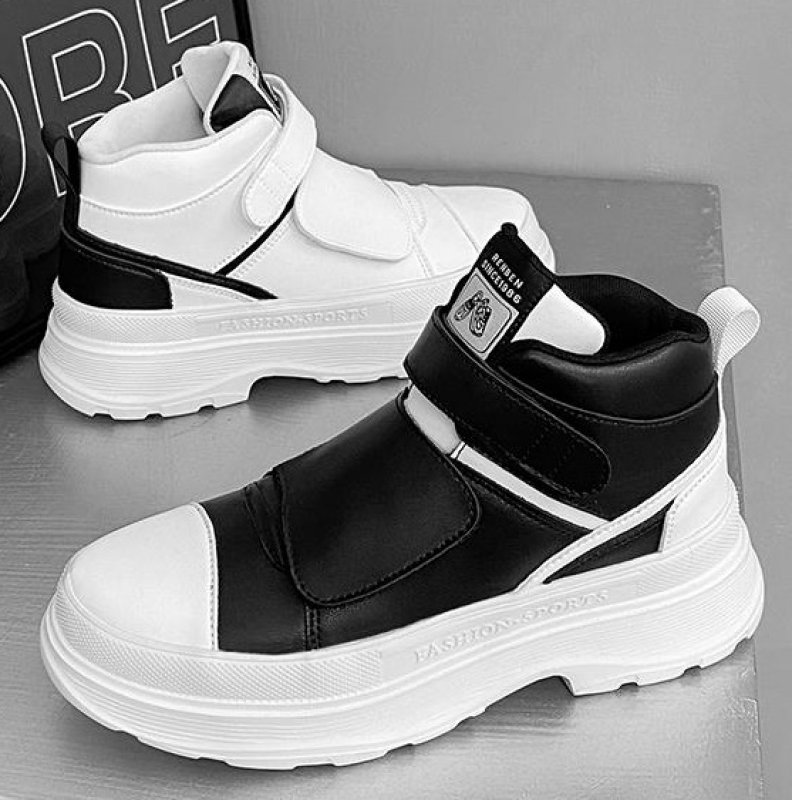 画像4: Men's Chunky platform leather high-top sneakers ユニセックス男女兼用 レザー厚底プラットフォームハイカットスニーカー (4)