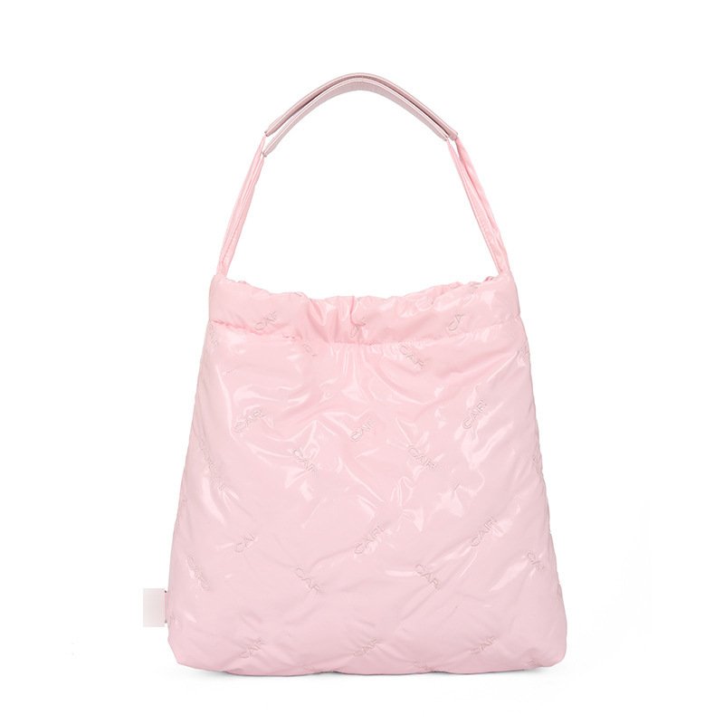 画像3: Logo Embroidery Soft Square Drawstring Tote Shoulder Crossbody Bag　 ロゴ刺繍ダウン 巾着バケットトートショルダークロスボディバッグ　 (3)