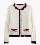 画像3: Contrast Color Round Neck Long Sleeve Wool Ribbon Cardigan Sweater Knit　コントラストカラーラウンドネック長袖リボンカーディガンニット (3)