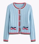 画像4: Contrast Color Round Neck Long Sleeve Wool Ribbon Cardigan Sweater Knit　コントラストカラーラウンドネック長袖リボンカーディガンニット (4)
