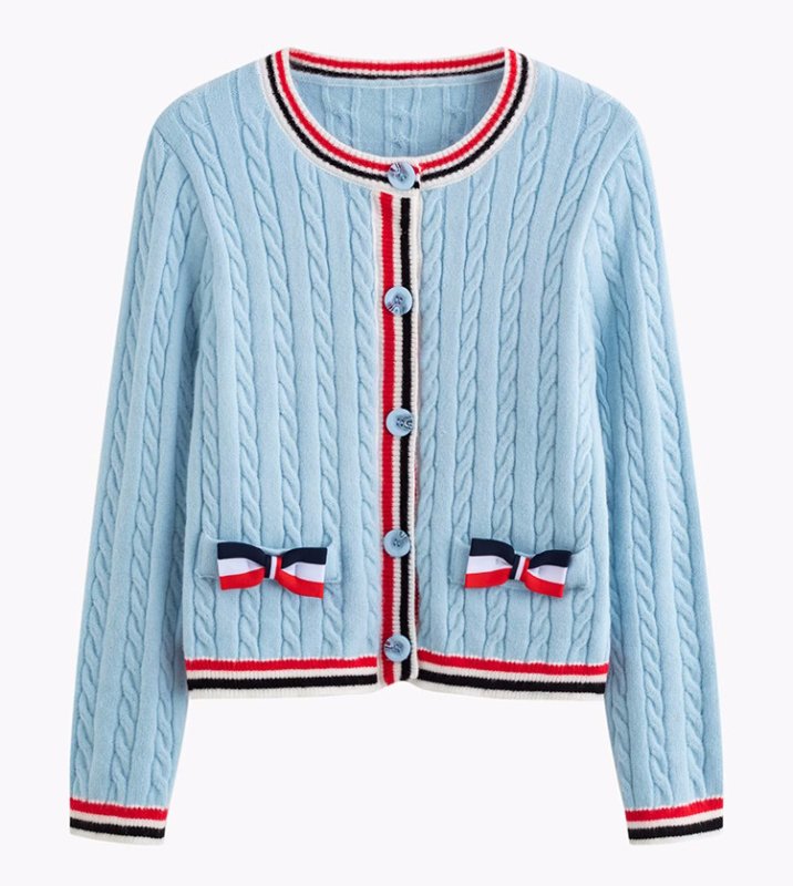 画像4: Contrast Color Round Neck Long Sleeve Wool Ribbon Cardigan Sweater Knit コントラストカラーラウンドネック長袖リボンカーディガンニット (4)