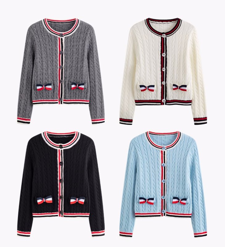 画像5: Contrast Color Round Neck Long Sleeve Wool Ribbon Cardigan Sweater Knit コントラストカラーラウンドネック長袖リボンカーディガンニット (5)