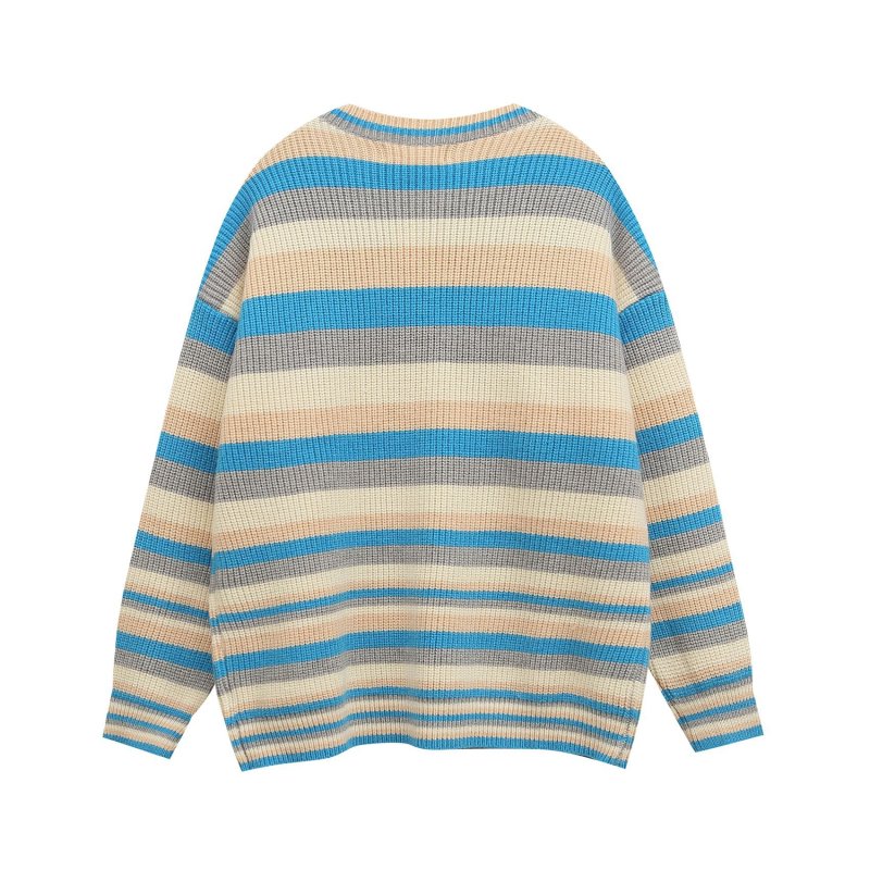 画像4: Old Mickey Mouse striped round neck sweater pullover  Knit　オールドミッキーマウスプリントボーダーラウンドネック長袖セーターニット (4)