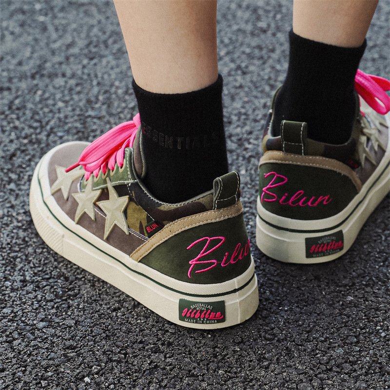 画像5: Unisex Camouflage and star emblem leather lace-up sneakers　ユニセックス 男女兼用 カモフラージュ迷彩＆スターエンブレムレザー レースアップスニーカー (5)