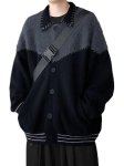 画像3: Contrast color spliced ​​knit cardigan jacket  ユニセックス 男女兼用コントラストカラースプライシングニットカーディガンジャケット (3)
