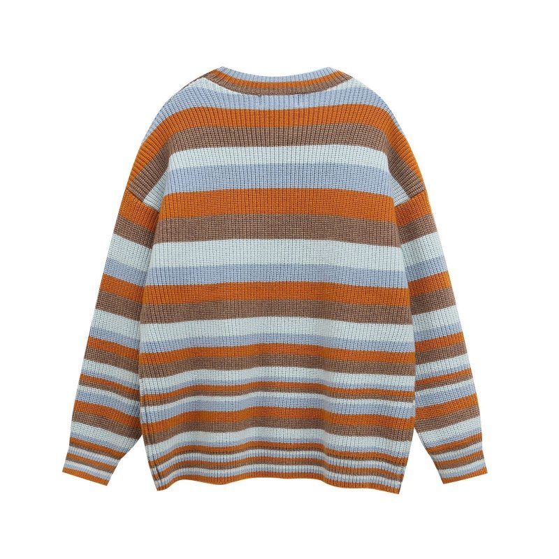 画像3: Old Mickey Mouse striped round neck sweater pullover  Knit　オールドミッキーマウスプリントボーダーラウンドネック長袖セーターニット (3)