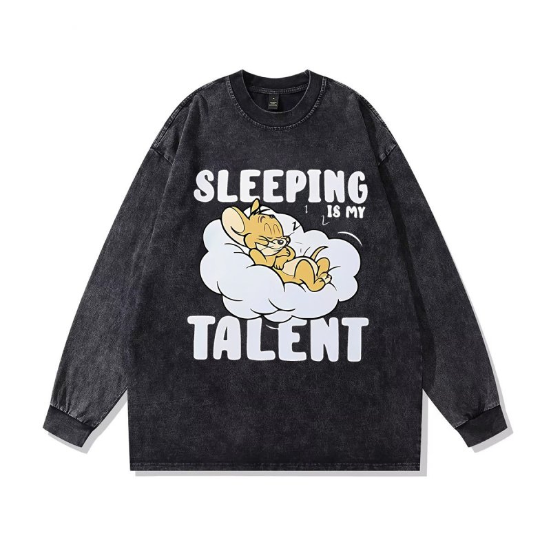 画像2: Vintage TOM & JERRY SLEEPING is my TALENT cartoon anime hoodie ヴィンテージ加工 オーバーサイズ ユニセックス 男女兼用 トムとジェリー プリント  パーカー (2)