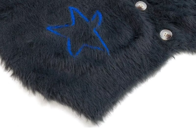 画像4: Star embroidery V neck mohair cardigan star ユニセックス男女兼用 スター刺繍Vネックモヘアカーディガンセーター (4)