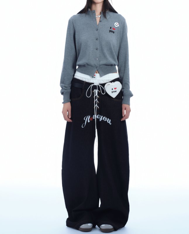 画像2: Hot Girl Wash Love Print Strap Jeans pants  男女兼用 ユニセックス ホットガールウォッシュラブプリントストラップジーンズデニム パンツ (2)