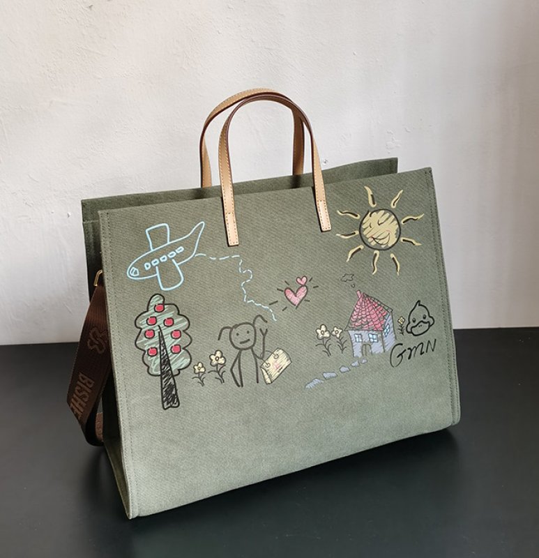 画像4: Graffiti Large Capacity Canvas Tote Shoulder Crossbody Bag　グラフィック落書きペイントキャンバストート ショルダークロスボディバッグ　 (4)
