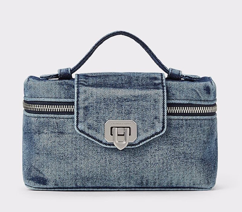 Washed Denim Vanity Lunch Box Tote Shoulder Crossbody Bag