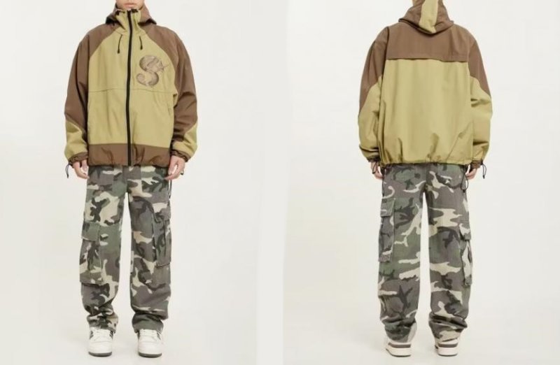 画像7: Unisex S& Star Embroidered Bicolor Hoodie Windbreaker Jacket  ユニセックス 男女兼用 S& スター刺繍バイカラーフーディウインドブレーカージャンバジャケット (7)