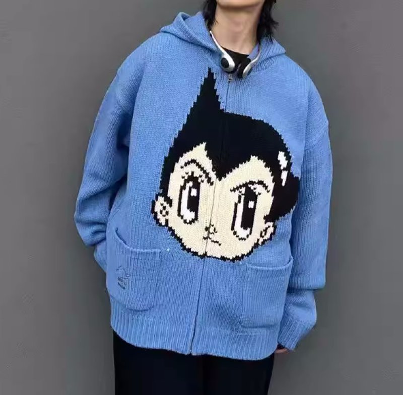 画像4: Astro Boy zip-up hoodie sweater knit　ユニセックス男女兼用 鉄腕アトム アストロボーイアトムジップアップフーディセーターニット (4)