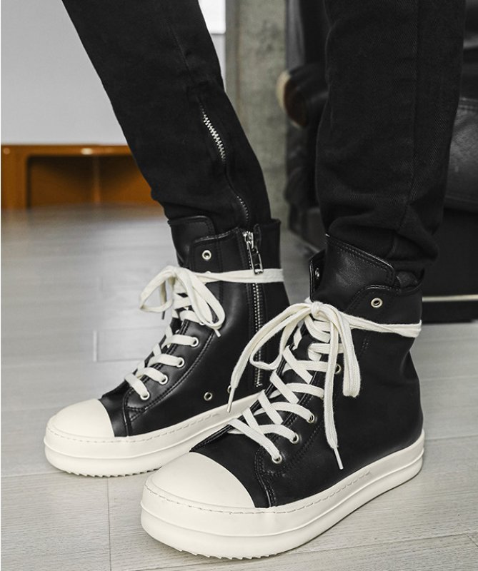 画像4: Unisex leather lace-up high-top sneakers ユニセックス男女兼用レザーレースアップハイカットスニーカー (4)