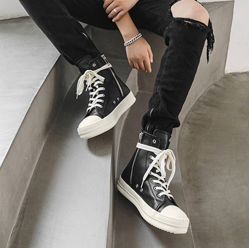 画像5: Unisex leather lace-up high-top sneakers ユニセックス男女兼用レザーレースアップハイカットスニーカー (5)