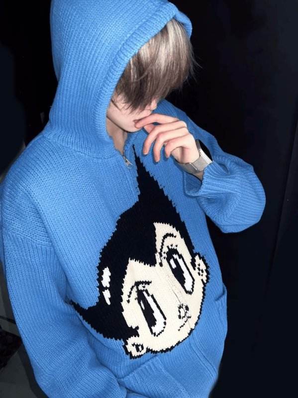 画像6: Astro Boy zip-up hoodie sweater knit　ユニセックス男女兼用 鉄腕アトム アストロボーイアトムジップアップフーディセーターニット (6)