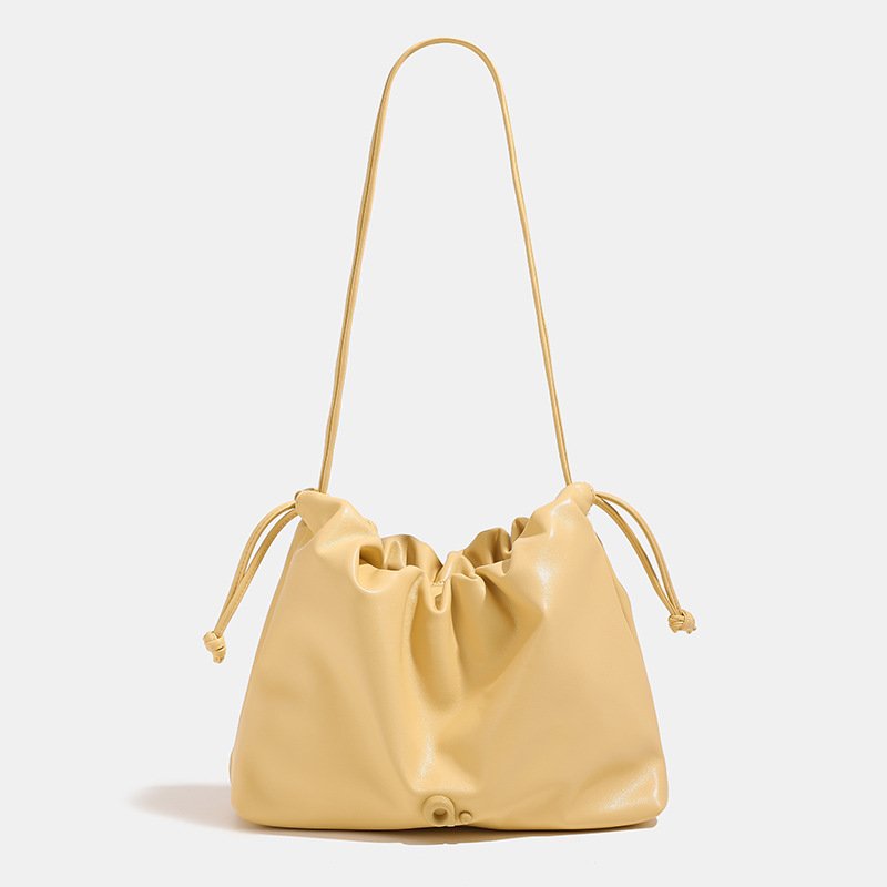 画像2: Soft Leather Drawstring Bucket Tote Shoulder Crossbody Bag　ソフトレザー巾着バケットトートショルダークロスボディバッグバッグ (2)