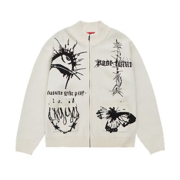 画像2: Zip-up hip-hop graphic print sweater knit　ユニセックス男女兼用 長袖ジップアップヒップホップグラフィックプリントカーディガン セーターニット (2)