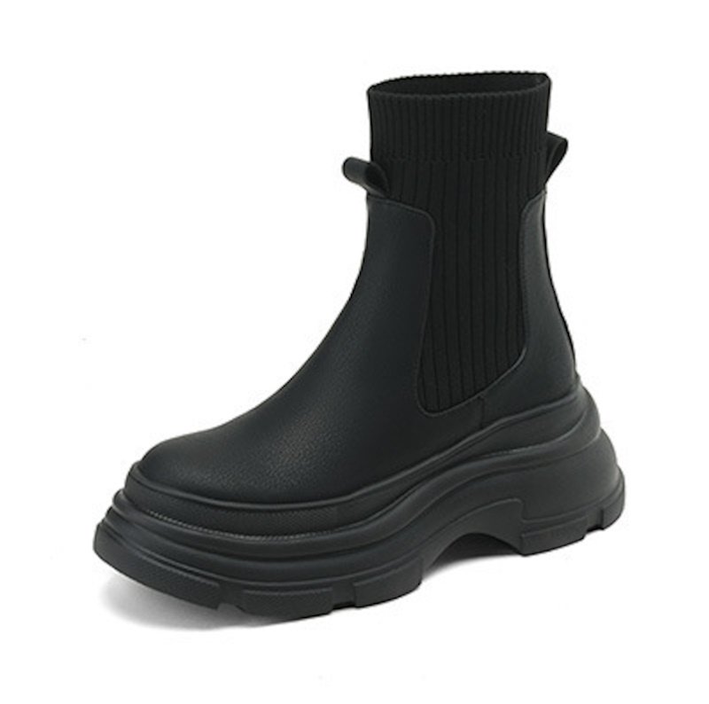 画像2: Side gore platform stretch sock boots leather boots   サイドゴアプラットフォームストレッチソックスブーツレザーブーツ (2)