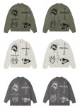 画像4: Zip-up hip-hop graphic print sweater knit　ユニセックス男女兼用 長袖ジップアップヒップホップグラフィックプリントカーディガン セーターニット (4)