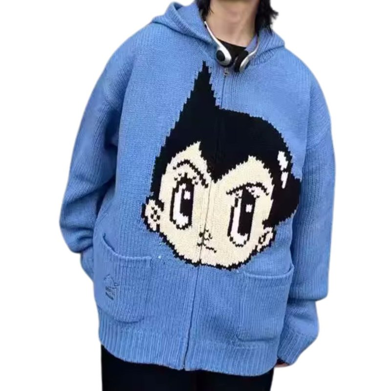 画像2: Astro Boy zip-up hoodie sweater knit　ユニセックス男女兼用 鉄腕アトム アストロボーイアトムジップアップフーディセーターニット (2)
