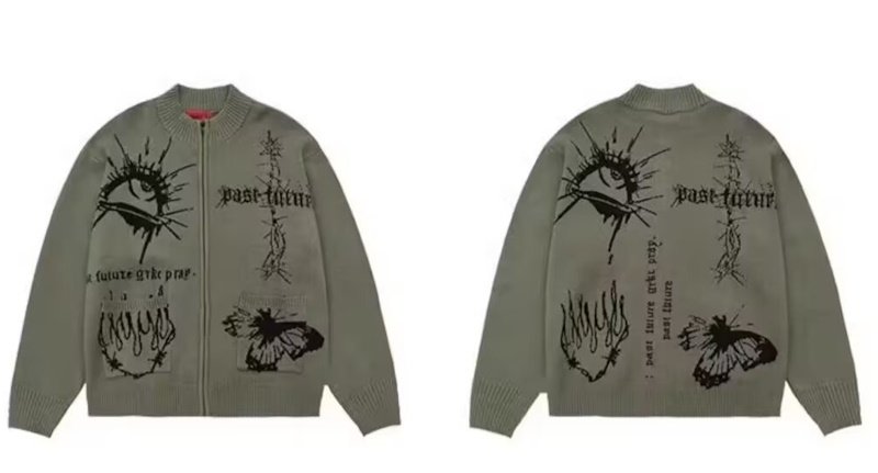 画像5: Zip-up hip-hop graphic print sweater knit　ユニセックス男女兼用 長袖ジップアップヒップホップグラフィックプリントカーディガン セーターニット (5)