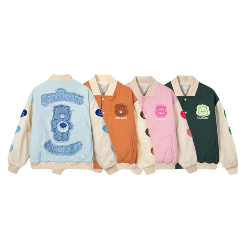 画像6: Care bear embroidery Varsity Stadium jacket  baseball uniform blouson オーバーサイズ ユニセッ クス男女兼用 ケアベア 熊刺繡 スタジャン ジャンパー ジャケット ブルゾン (6)