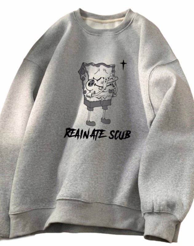 画像10: SALE セール Spongebob Print Round Neck Sweatshir ユニセックス男女兼用 スポンジボブプリント 長袖スウェットトレーナー (10)