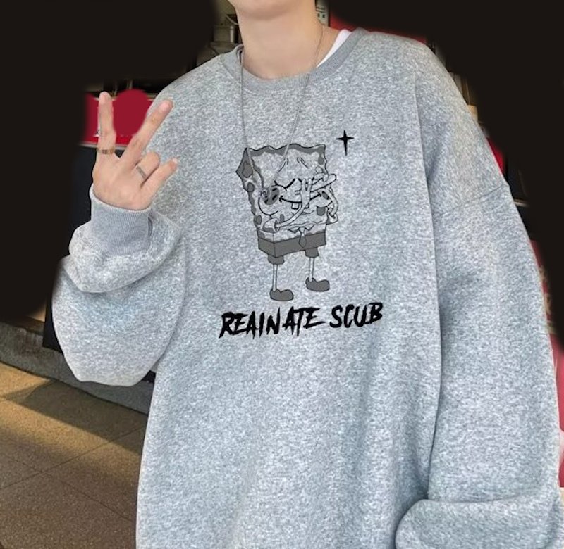 画像2: SALE セール Spongebob Print Round Neck Sweatshir ユニセックス男女兼用 スポンジボブプリント 長袖スウェットトレーナー (2)