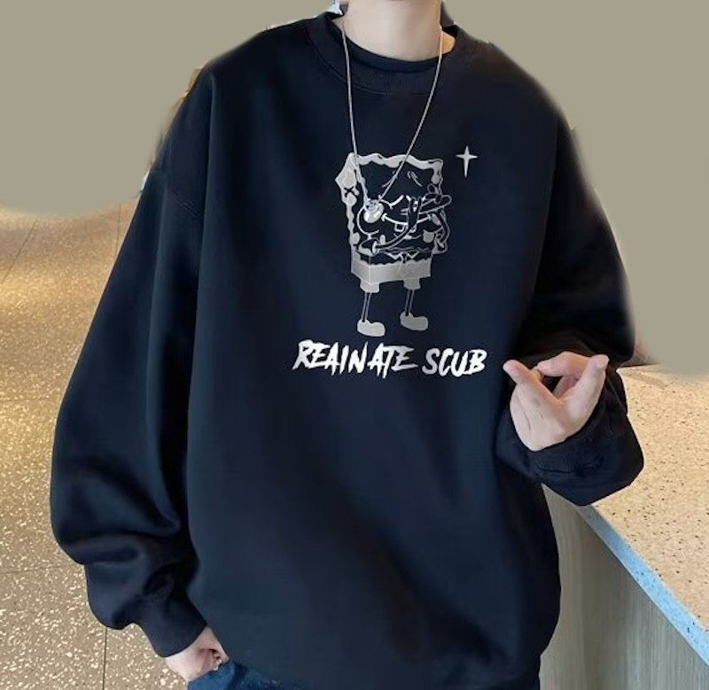 画像4: SALE セール Spongebob Print Round Neck Sweatshir ユニセックス男女兼用 スポンジボブプリント 長袖スウェットトレーナー (4)