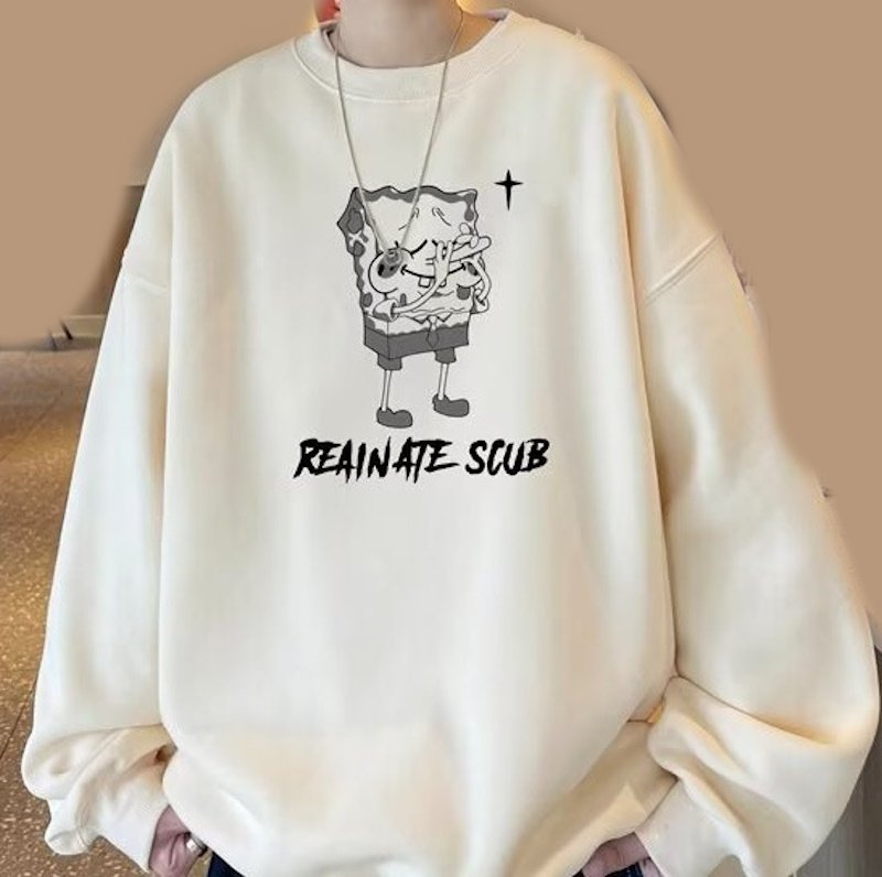 画像9: SALE セール Spongebob Print Round Neck Sweatshir ユニセックス男女兼用 スポンジボブプリント 長袖スウェットトレーナー (9)