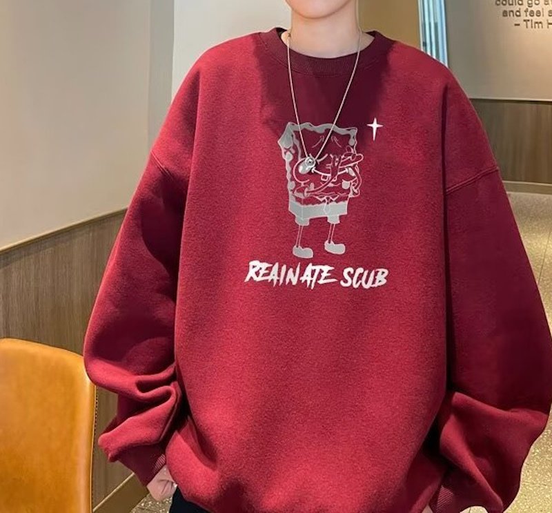 画像8: SALE セール Spongebob Print Round Neck Sweatshir ユニセックス男女兼用 スポンジボブプリント 長袖スウェットトレーナー (8)