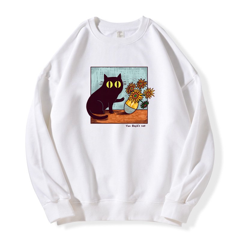 画像2: Unisex Van Gogh's Cat & Sunflowers Print Sweatshirt  ユニセックス男女兼用ユニークゴッホ猫&ひまわりプリントスウェットトレーナー (2)
