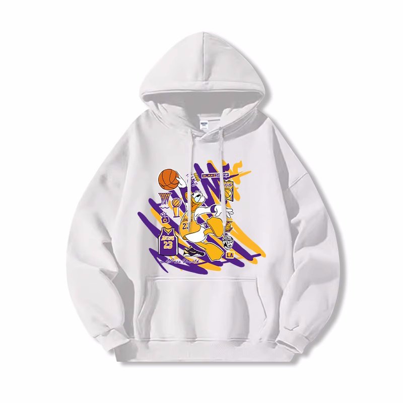 画像4:  Unisex Donald Duck & Mickey Mouse flaming basketball print Hoodie Sweatshirt　 ユニセックス男女兼用プリントドナルドダック＆ミッキーマウス 炎のバスケットボールプリントフーディスウェット (4)