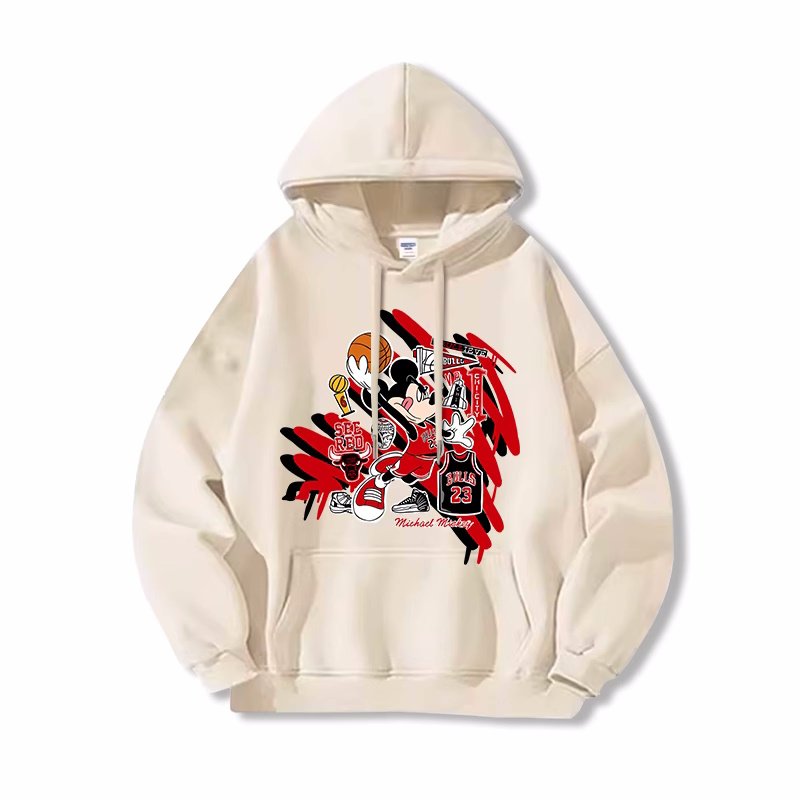 画像6:  Unisex Donald Duck & Mickey Mouse flaming basketball print Hoodie Sweatshirt　 ユニセックス男女兼用プリントドナルドダック＆ミッキーマウス 炎のバスケットボールプリントフーディスウェット (6)
