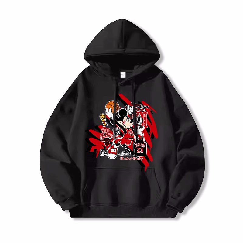 画像1:  Unisex Donald Duck & Mickey Mouse flaming basketball print Hoodie Sweatshirt　 ユニセックス男女兼用プリントドナルドダック＆ミッキーマウス 炎のバスケットボールプリントフーディスウェット (1)