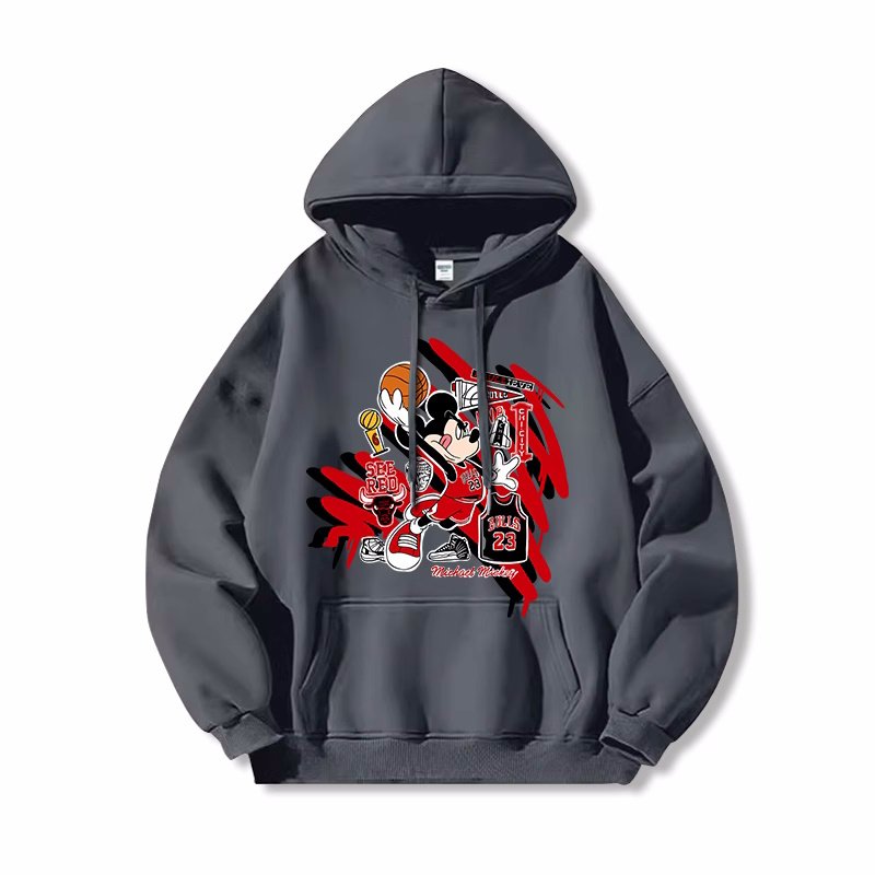 画像8:  Unisex Donald Duck & Mickey Mouse flaming basketball print Hoodie Sweatshirt　 ユニセックス男女兼用プリントドナルドダック＆ミッキーマウス 炎のバスケットボールプリントフーディスウェット (8)